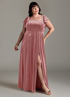 Azazie Bondi Bridesmaid Dresses Dusty Rose A-Line Side Slit Velvet Dress image7