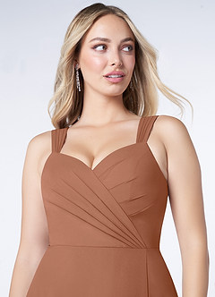 Azazie Nahrin Final Sale Matcha A-Line V-Neck Pleated Chiffon Dress image5