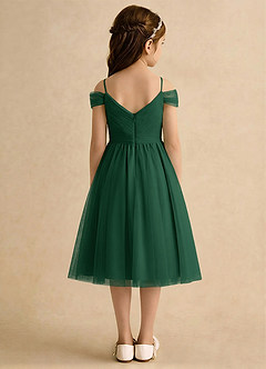 Azazie Lila Girls Formal Robe Demoiselle D'honneur Fillette Robe Trapèze en Tulle Épaule décolletée Vert Foncé image2