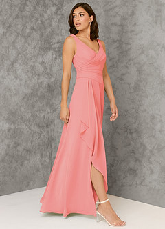 Azazie Kori Brautjungfernkleider A-Linie Plissee Chiffon Kleid Koralle image3