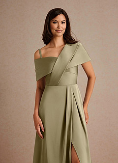 Azazie Milton Mother of the Bride Dresses Moss Green A-Line Pleated Stretch Satin Dress image3