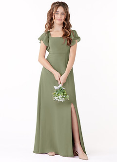 Azazie Bondi Junior Eucalyptus A-Line Bow Chiffon Dress image1