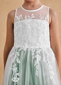 Azazie Bitsy vestidos de niña de las flores Vestido de Marfil Verde Oscuro de Tul de Corte En A con Encaje image6