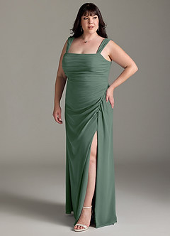 Azazie Jesaphine Bridesmaid Dresses Eucalyptus Sheath Bow Chiffon Dress image11