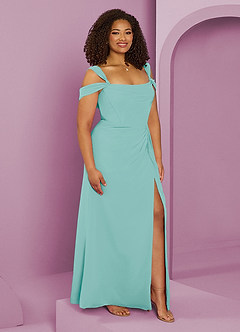 Barbie ♥ Azazie Bridesmaid Dresses Aqua A-Line Off the Shoulder Chiffon Dress image10