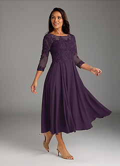 Azazie Marge Mother of the Bride Dresses Plum A-Line Scoop Lace Chiffon Dress image1