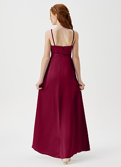 Azazie Kaylee Junior Robe Trapèze en Satin extensible avec ceinture Bourgogne image2