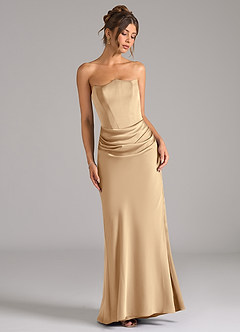 Azazie Debby Bridesmaid Dresses Champagne Mermaid Strapless Stretch Satin Convertible Dress image3