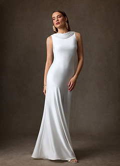 Azazie Yara Wedding Dresses Diamond White Mermaid Stretch Satin Dress image6