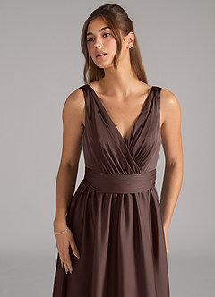 Azazie Kora Vente finale Robe Trapèze en Satin extensible Plissée Dusty Blue image7