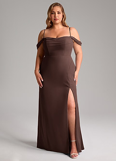 Azazie Saige Vestidos de damas de honor Vestido de Ganache de Gasa de Corte en A Convertible con Vestidos sin tirantes image14