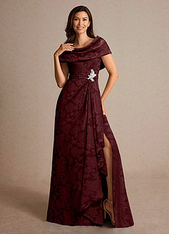 Azazie Branford Mother of the Bride Dresses Cabernet A-Line Pleated Floral Burnout Dress image5
