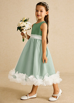 Azazie Stardust Blumenmädchenkleider A-Linie ärmellos Organza Kleid Matcha image3