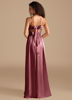 Azazie Zeya Robes de demoiselle d'honneur Robe Trapèze en Satiné métallisé Plissée Rose Du Désert image2