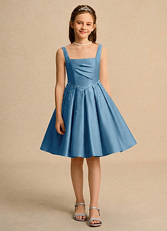 Azazie Jello Girls Formal Flower Girl Dresses Steel Blue Ball-Gown Pleated Matte Satin Dress image1