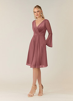 Azazie Teraso Kleider für die Brautmutter A-Linie Plissee Gittergewebe Kleid Wüstenrose image3