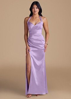 Azazie Emeria Bridesmaid Dresses Lilac Sheath Side Slit Metallic Satin Dress image1