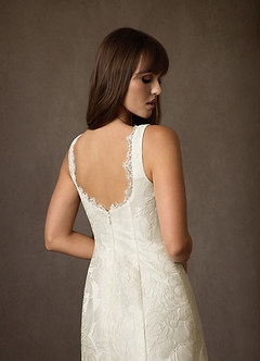 Azazie Janet Wedding Dresses Antique White A-Line Square Neckline Floral Jacquard Dress image9