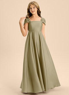 Azazie Rowena Junior Vestido de Musgo Verde de Satén Elástico de Corte en A con Lazo image4