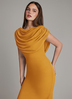 Azazie Hadley Robes de demoiselle d'honneur Robe Sirène en Mousseline de soie Plissée Caramel écossais image6