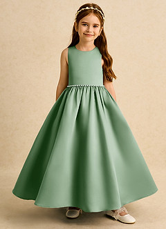 Azazie Daisies Flower Girl Dresses Matcha Ball-Gown Bow Matte Satin Dress image2