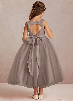 Azazie Calla Flower Girl Dresses Taupe Ball-Gown Lace Tulle Dress image3