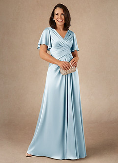 Azazie Emmeline Mother of the Bride Dresses Sky Blue A-Line Pleated Stretch Satin Dress image1