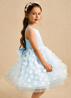 Azazie Billie Flower Girl Dresses Sky Blue Ball-Gown Pleated Matte Satin Dress image3