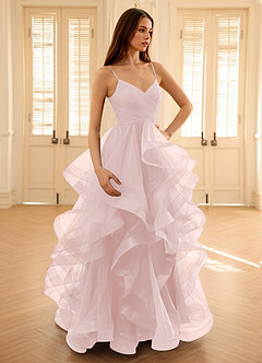 Carmencita Powder Pink A-line Ruffles Prom Dress image4