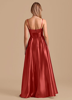 Azazie Lucienne 신부 들러리 드레스 A라인 주름진 메탈릭 새틴 바닥 길이 드레스 image2