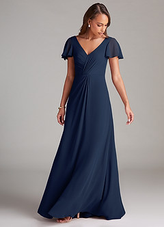 Azazie Soren Bridesmaid Dresses Dark Navy A-Line Ruched Chiffon Dress image5