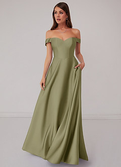 Barbie ♥ Azazie Bridesmaid Dresses Pistachio A-Line Off the Shoulder Stretch Satin Convertible Dress image2
