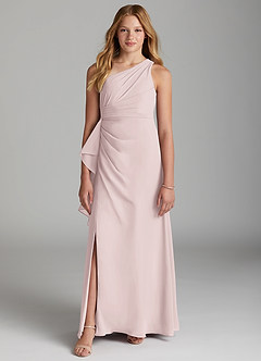Azazie Maive Junior Blushing Pink A-Line Pleated Chiffon Dress image2