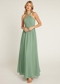 Azazie Jacey Bridesmaid Dresses Matcha A-Line Pleated Chiffon Dress image1