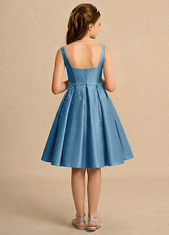 Azazie Jello Girls Formal Flower Girl Dresses Steel Blue Ball-Gown Pleated Matte Satin Dress image2