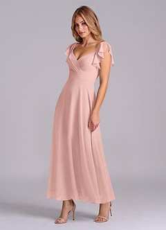 Azazie Leilani Robes de demoiselle d'honneur Robe Trapèze en Mousseline de soie Rayé Rose Poudré image4