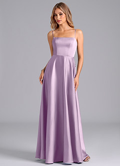 Azazie Elita Bridesmaid Dresses Frosted Lilac A-Line Pleated Stretch Satin Dress image6