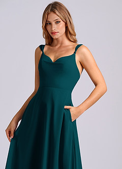 Azazie Beatrice Robes de demoiselle d'honneur Robe Trapèze en Mousseline de soie Encolure en Forme de Cœur Vert Pin image6
