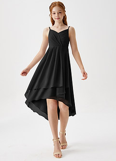 Azazie Mariam Junior Black A-Line Pleated Chiffon Dress image3