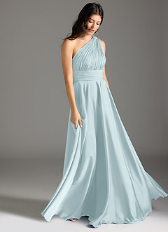 Azazie Charlize Brautjungfernkleider A-Linie One-Shoulder Stretch-Satin Kleid Nebel image11