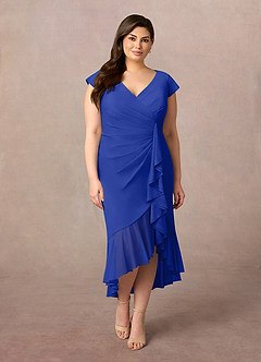 Azazie Renetta Mère de la mariée Robes Robe Fourreau en Maille Col V plissé Bleu Roi image8