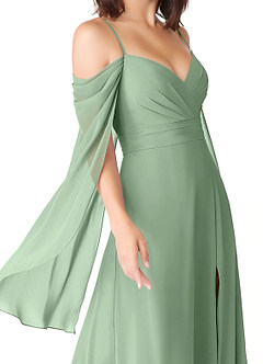 Azazie Cienna Robes de demoiselle d'honneur Robe Trapèze en Mousseline de soie Épaule décolletée Matcha image6