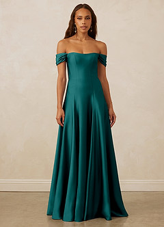 Christian Siriano Bridal for Azazie 1002 Brautjungfernkleider Wandelbar A-Linie Schulterfrei Stretch-Satin Kleid Pfau image3