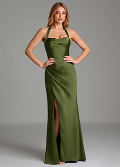 Azazie Serenity Bridesmaid Dresses Olive Mermaid Sweetheart Neckline Stretch Satin Dress image5