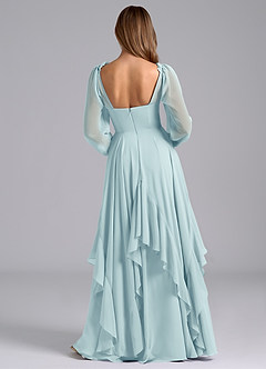 Azazie Karan Bridesmaid Dresses Sea Glass A-Line Long Sleeve Chiffon Dress image2