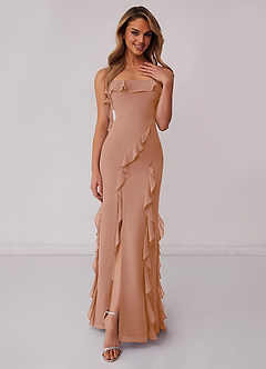 Barbie ♥ Azazie Bridesmaid Dresses Champagne Rose Sheath Bow Chiffon Dress image1