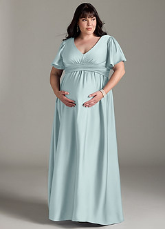 Azazie Verna vestidos de dama de honor de maternidad Vestido de Corte En A Volante Hasta el suelo Satén Elástico image12