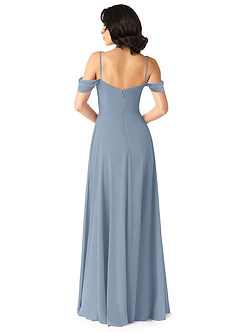 Azazie Tancie Robes de demoiselle d'honneur Robe Trapèze Convertible en Mousseline de soie Épaule décolletée Bleu Poussiéreux image2