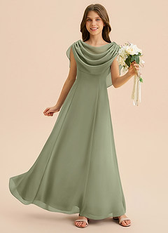 Azazie Lambie Junior Pistachio A-Line Pleated Chiffon Dress image3
