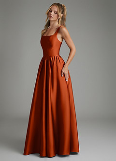 Azazie Nevaeh Bridesmaid Dresses Paprika A-Line Corset Stretch Satin Dress image6